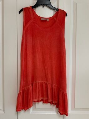 Dantelle Coral Orange Ruffle Hem Sleeveless Tunic Tank Top Size Large